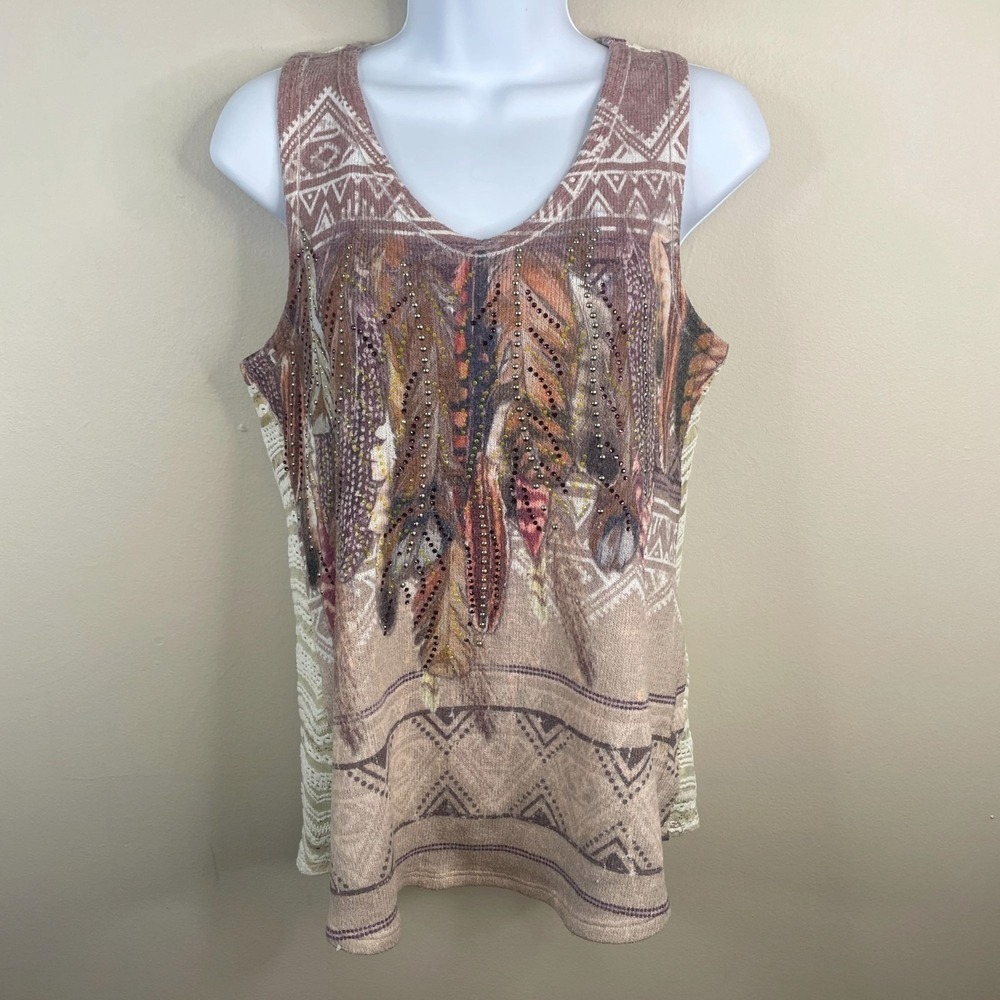 Vocal Y2K Native American Feather Festival‎ Top Medium Studded Biker Boho Hippie